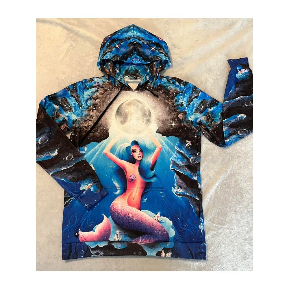 Electro Threads Graphic Siren Mermaid Fantasy Celestial Moon Hoodie Sz S